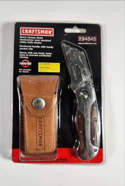 Craftsman 94845 Folding Lockback Utility Knife Wooden Handle Sheath