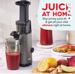 Dash Compact Masticating Slow Juicer, Easy to Clean Cold Press Juicer with Brush, Pulp Measuring Cup and Juice Recipe Guide - Graphite