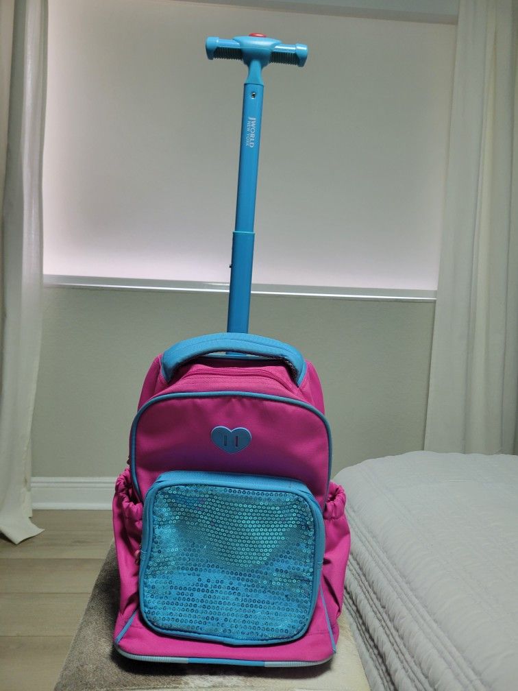 Rolling Backpack Pink And Turquoise Sequins