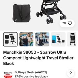 Munchkin 38050 - Sparrow Ultra Compact Lightweight Travel Stroller Black