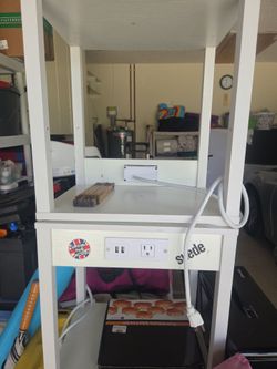 White Shelving Unit with Built-In Power Outlet and USB Ports