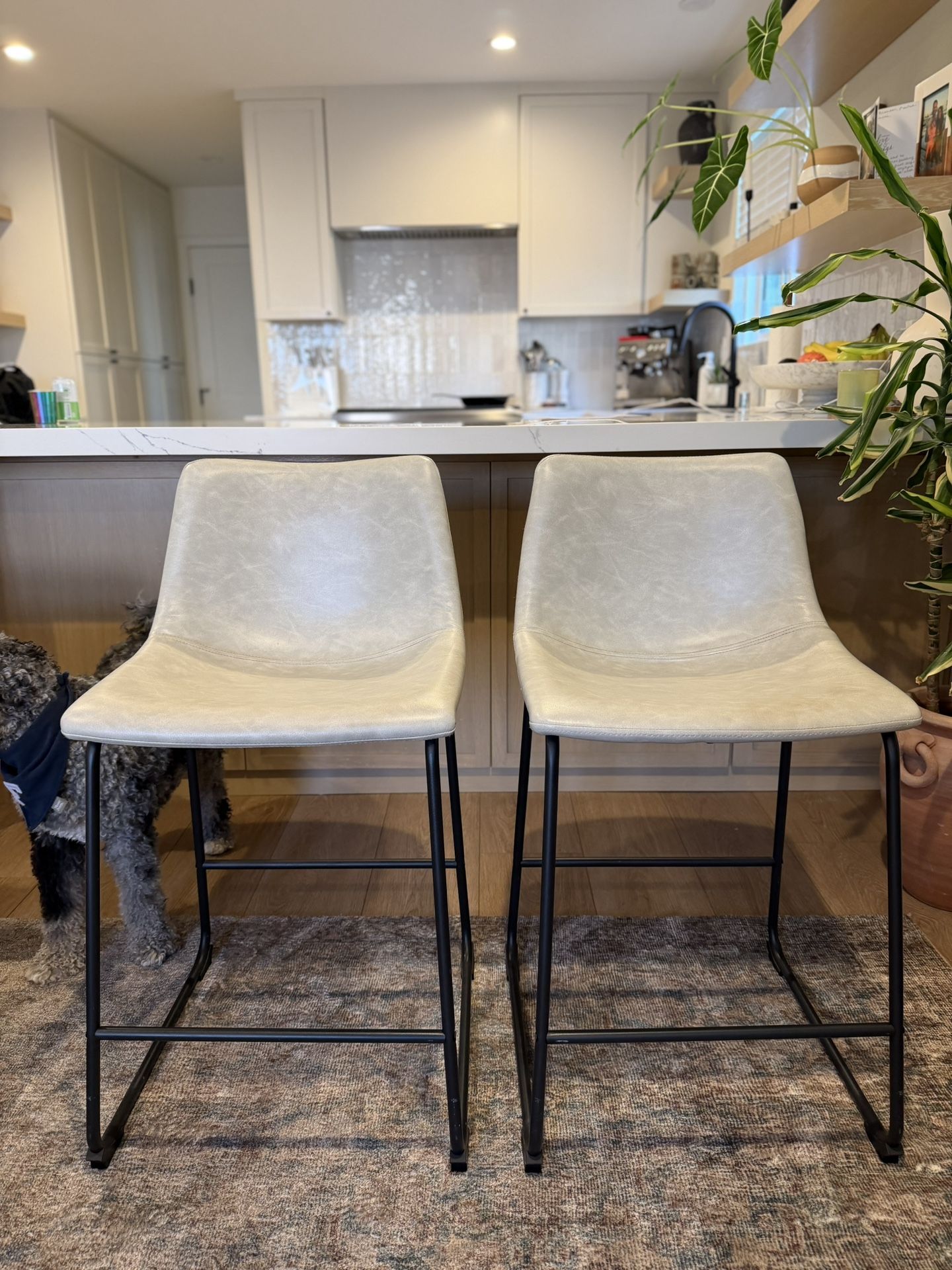 Counter Stools - Set Of 2 - Light Grey - Faux Leather