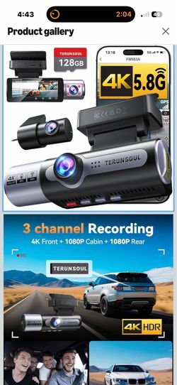 Brand New！ 4K Dash Cam Front and Rear, Full HD 3 Channel Dashcam, Free 128GB Memory Card, Built-in 5.8GHz WiFi Built-in GPS, Collision Sensor, Night V