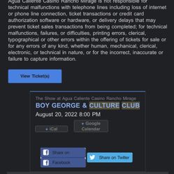 Boy George and Culture Club Ticket 4sale