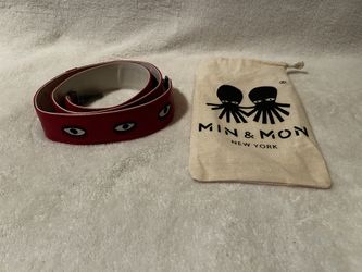 New Detachable Jester Red Leather Shoulder Strap Over Eyes Embroidery min & mon