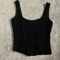 Cache Black Crushed Velvet Tank Top – Y2K Chevron Texture Size Small