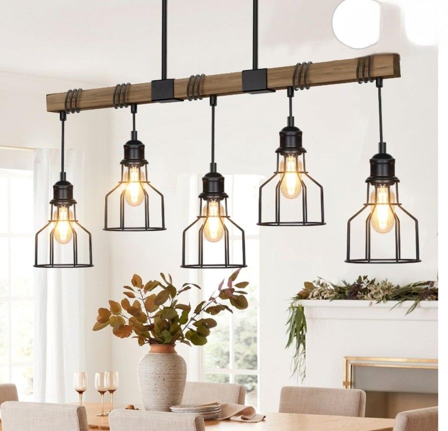 5-Light Farmhouse Bar Dining Room Light Fixture, 63"