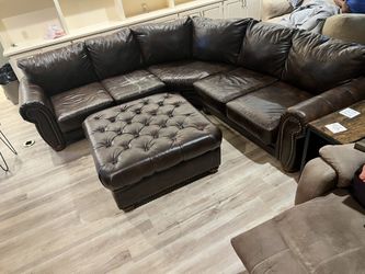 Large L-Shaped 9’ x 9’ Espresso Sectional with Oversized Tufted Ottoman