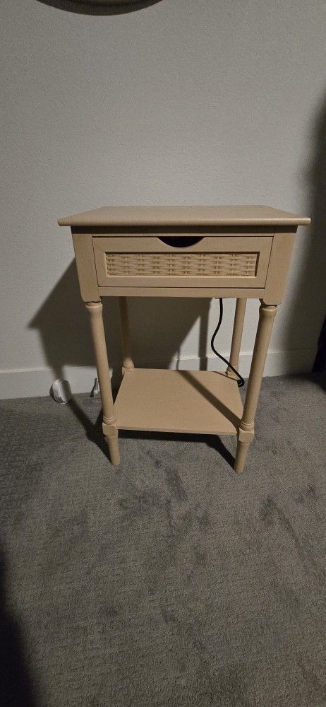 2 Natural Wood Nightstand with Built-In USB & Power Outlet