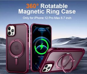STERKER 360° Rotatable Magnetic Ring for iPhone 12 Pro Max Case, with Stand & Ring Holder, Mil-Grade Shockproof-1 Translucent B a c k C a s e for i P 