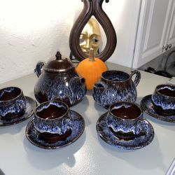 Beautiful Blue Glazed Ceramic Tea Set