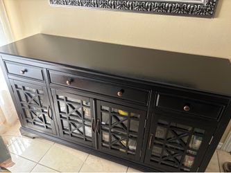 Dark Espresso Sideboard Buffet Cabinet with Glass Doors