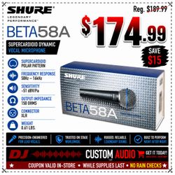 Shure BETA Series 58A Professional Karaoke DJ Live Vocal Supercardioid Dynamic Microphone 🚨 Payment Options Available 🚨 No Credit Needed 🚨