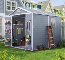 6 ft. W x 8 ft. D Plastic Storage Resin Shed with Floor, Air Vents for Patio, Grey (48 sq. ft. Cover