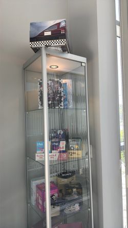 Commercial grade display cabinets very good condition. No scratches all lockable doors with lights on top.