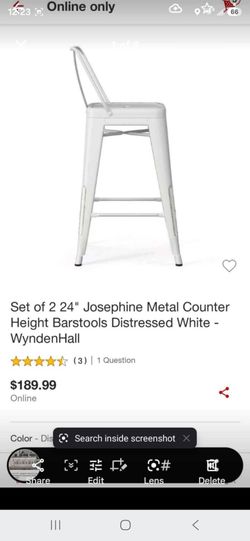 Barstool  Set of 2 24" Josephine Metal Counter Height Distressed White  New Price Firm Corona92879