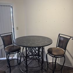 Slate-Top Pub Table Set w/ 2 Swivel Bar Stools – Includes Built-In Wine Storage!