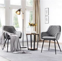 Brand New In Box Modern Armchair Accent Side Chair Velvet Upholstered Set Of 2 Gray
