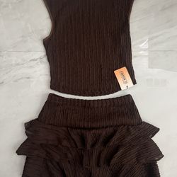 Shein forever 21 Brown ribbed tank top and ruffled skirt set