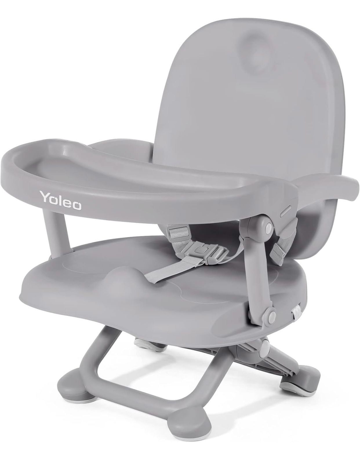 YOLEO Baby High Chair Booster Seat for Dining Table, Adjustable Height Travel Booster Seat with Tray, Toddler Booster Seat Easy Clean(Grey