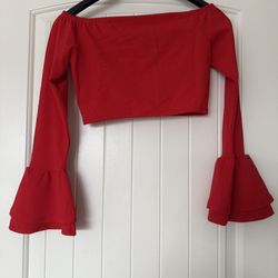 Red Off-Shoulder Bell Sleeve Crop Top – Bold, Flattering & Eye-Catching – Worn Once - Size Small  