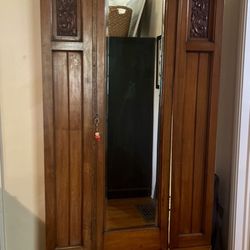 Antique Walnut Armoire w/ Beveled Mirror - 1920’s