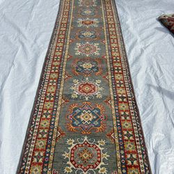 2.6 by 13 Ft Brand New Afghan Handmade Kazak Runner Rug, Multicolored  100% Natural Wool and Dyes.