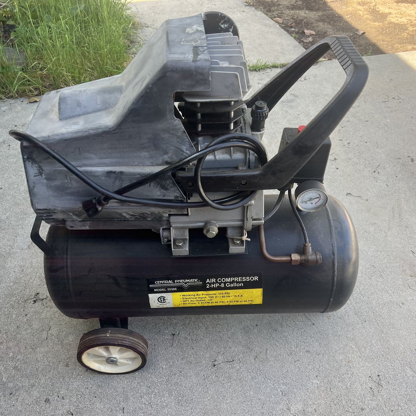 Central pneumatic air compressor model 95386 deals
