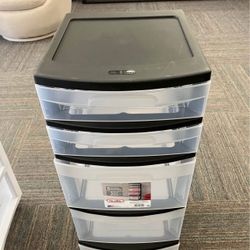 5 Drawer Tower, with both Shallow and Deep Clear Plastic Drawers, Black, New