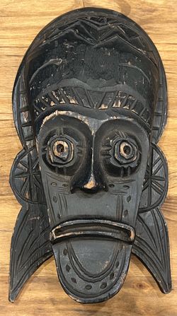 Hand Carved Wooden Indonesian Wall Mask 13” Tribal Style Decor