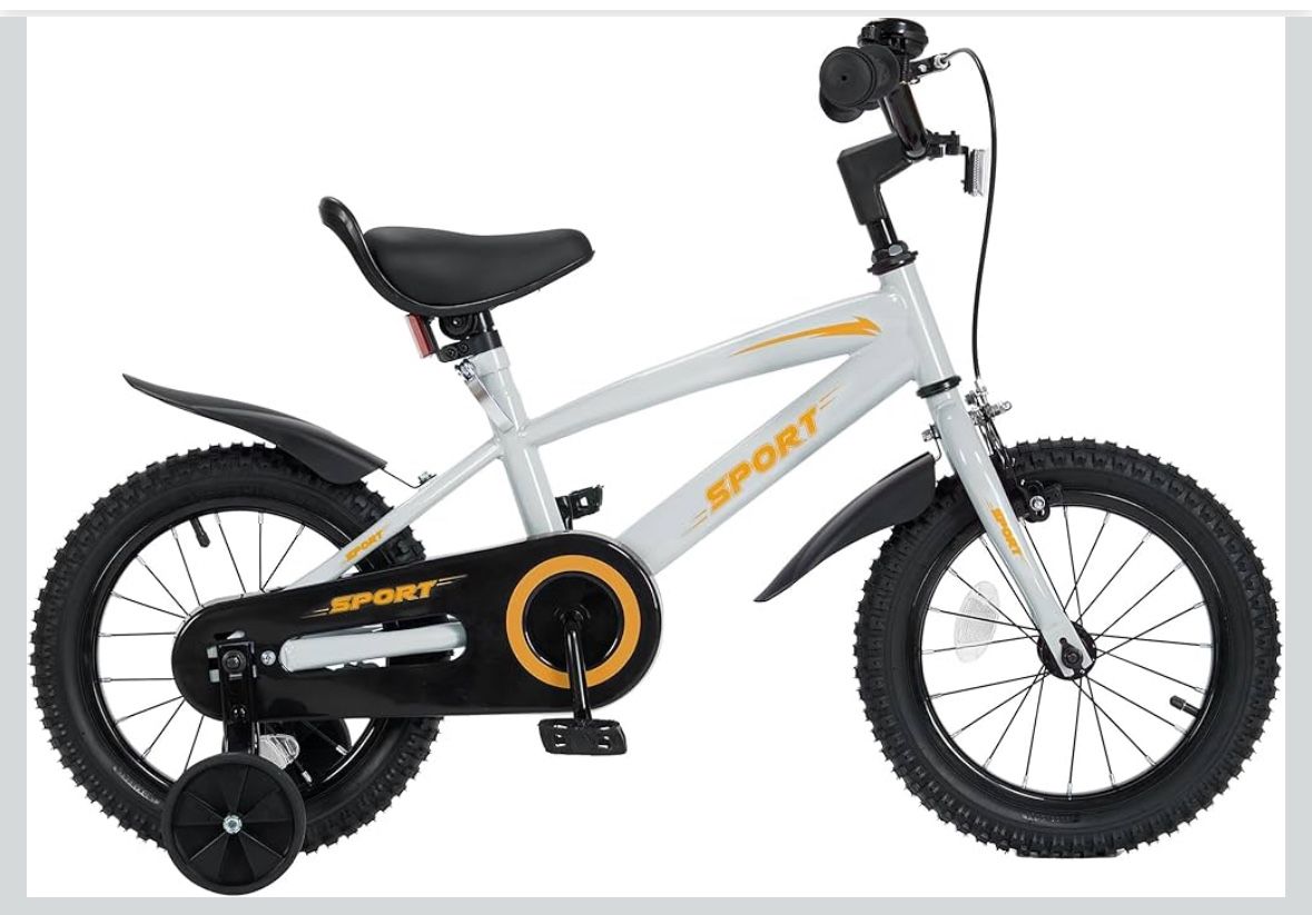 Kids Bike Bicycle 14 Inches Kid Bicycle for Boys Girls with Training Wheels Sturdy Frame Adjustable Seat Handbrake and Coaster Brake for Rider 37 to 4