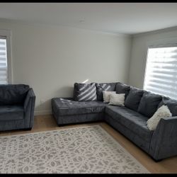 Blue sectional sofa and armchair