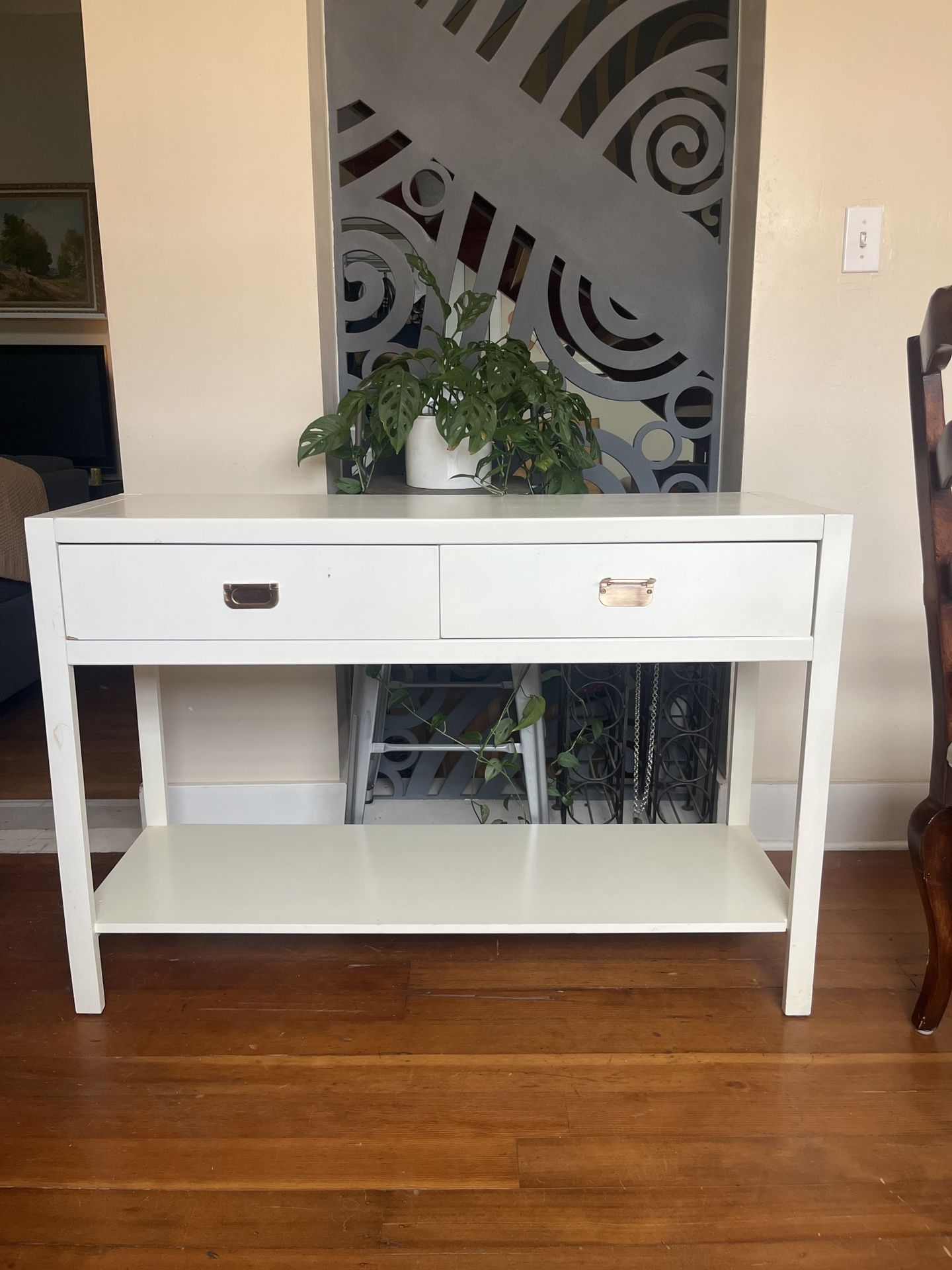White console/credenza with two drawers