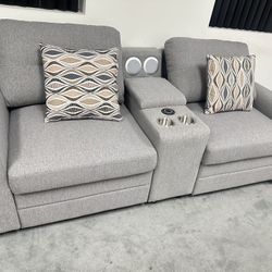 Loveseat With Wireless Charger and Bluetooth Speak Console