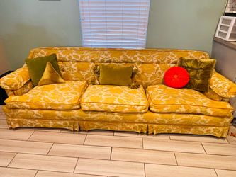 1970’s Yellow and Green Floral Tufted Sofa