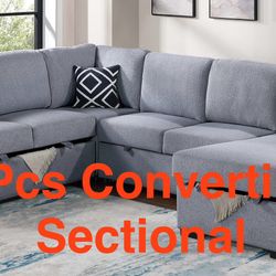 Large Boucle’ 4-Pcs Convertible Sectional (Finance & Delivery)