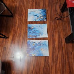 3 Piece Canvas Art Multicolor  Blues White Gold