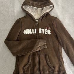 Adult Womens Hollister Vintage XS Small Sherpa Brown Zip Hoodie