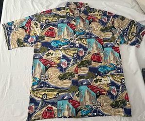 Island Collection Hawaiian Shirt Mens  Size XXL Corvette Route 66 Print Rayon