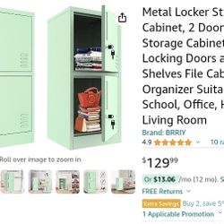 Metal Locker Storage Cabinet, 2 Door Metal Storage Cabinet with Locking Doors and Shelves File Cabinet Organizer