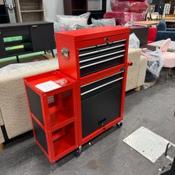 8 Drawer Rolling Tool Chest, 3-in-1 Assembled Tool Cabinet Metal Tool Chest with Locking, Sliding Drawers & Detachable Top Tool Box, for Repair Room W