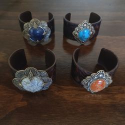 Turquoise Lapis Sponge Cord Opal Jasper Leather Cuff Bracelets