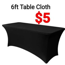 6ft Stretch Black Spandex Table Cloth for Standard Folding Tables Universal Rectangular Fitted Tablecloth Protector for Wedding, Trade Show, Party Etc