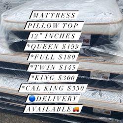 😴Mattress🥱 ✨Pillow top  ✨12” inches tall 💥Queen $199 💥Full $180 💥Twin $150 💥King $330 💥Cal king $330  💥Delivery available🚛 