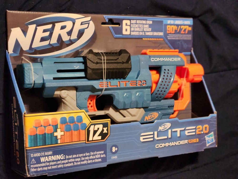 
Nerf  Elite 2.0 Commander RD-6 Blaster, 12 Official Nerf Darts, 6-Dart Rotating Drum, Tactical Rails, Barrel and Stock Attachment Points