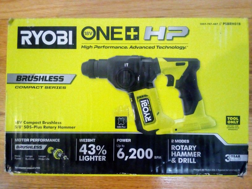 Ryobi ONE+HP 18V Brushless Cordless Compact 5/8" SDS Rotary Hammer 
