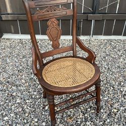 Antique Wood Chair With Cane Seat
