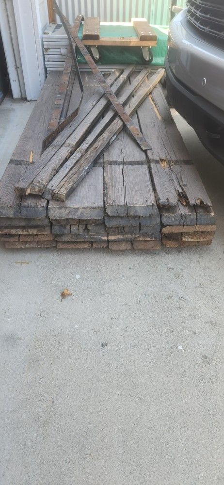 Aged and Weathered Wood Boards from Huge Garage Door Includes Metal Strapping