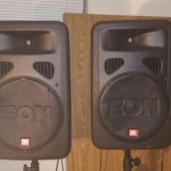 PAIR OF JBL EON15 G2 W/STANDS AND CASES