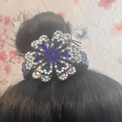 Blue and white rhinestones flower Hair Bun Clip Pin Claw Gift
